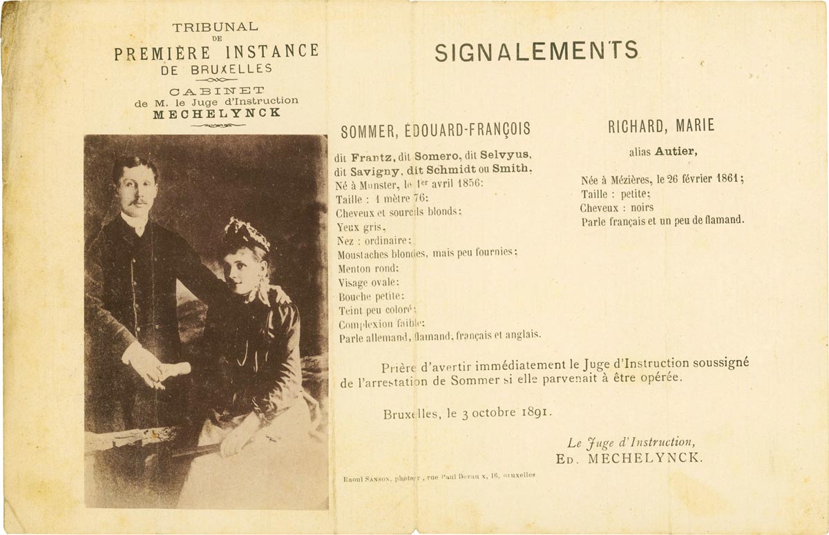 Avis de recherche édité par le Tribunal administratif de Bruxelles, 3 octobre 1891. Archives municipales de Wambrechies - 2WIE_I21