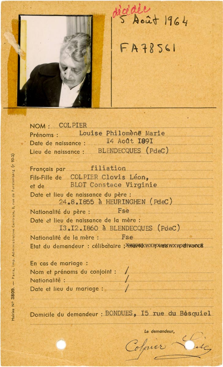 Récépissé de demande de carte d'identité, 1959-1964. Archives municipales de Bondues - 16BON_W43