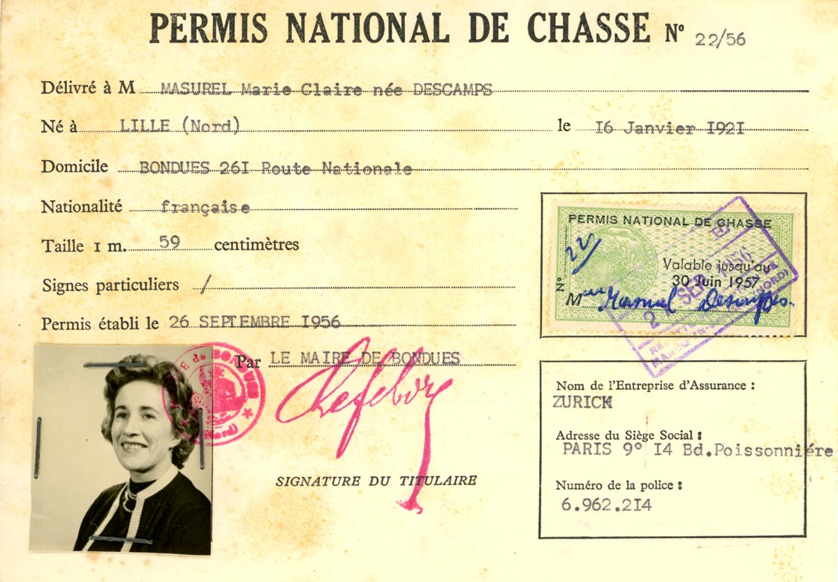 Demandes et permis de chasse, 1956. Archives municipales de Bondues – 16BON_W32