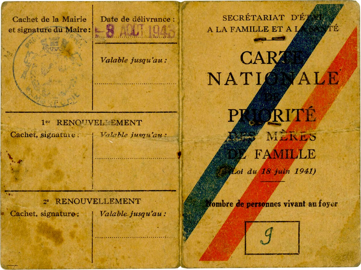 Carte nationale de priorité des mères de famille, 8 août 1948. Collection privée Pierre Pennequin / Archives municipales de Wambrechies - 334WIE_PP