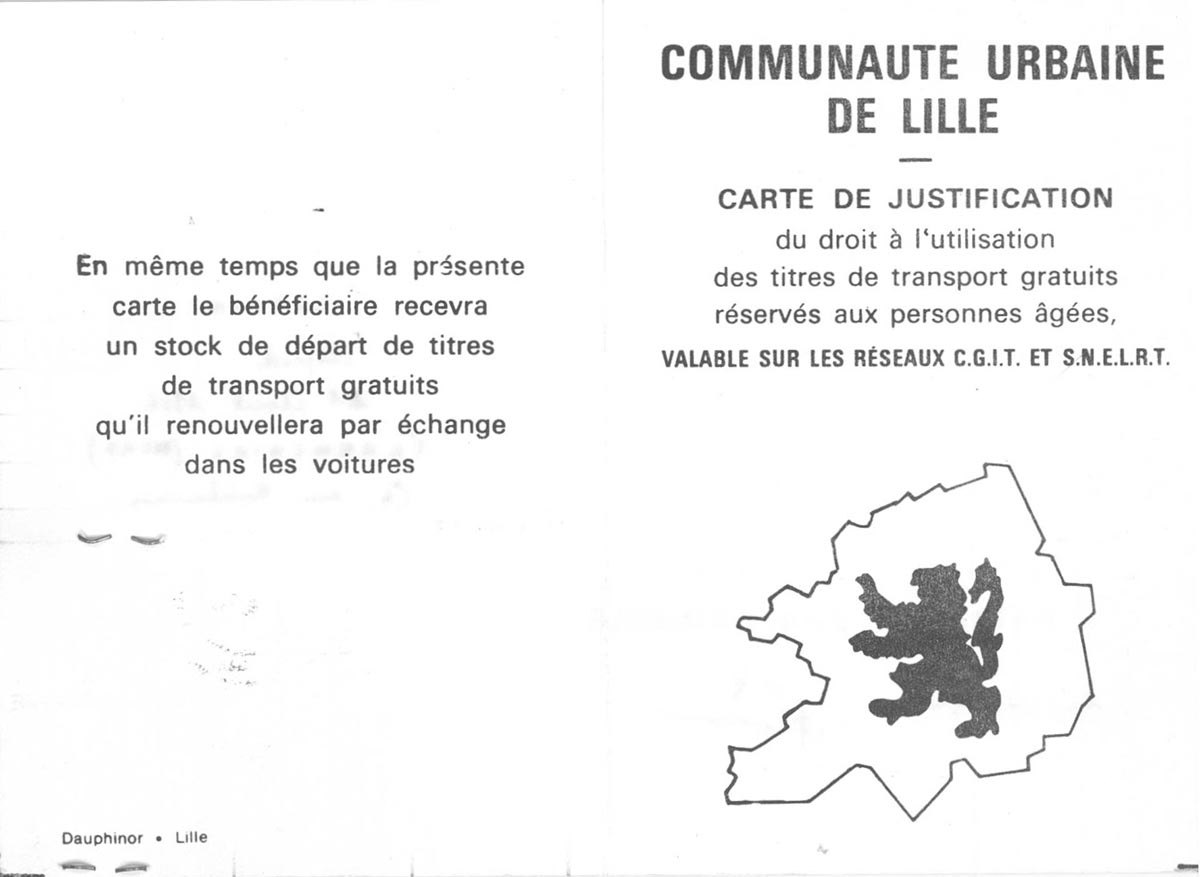 Carte de justification de droit pour le transport gratuit des personnes âgées, 1973 et 1975. Archives municipales de Pérenchies - 2O_PER33