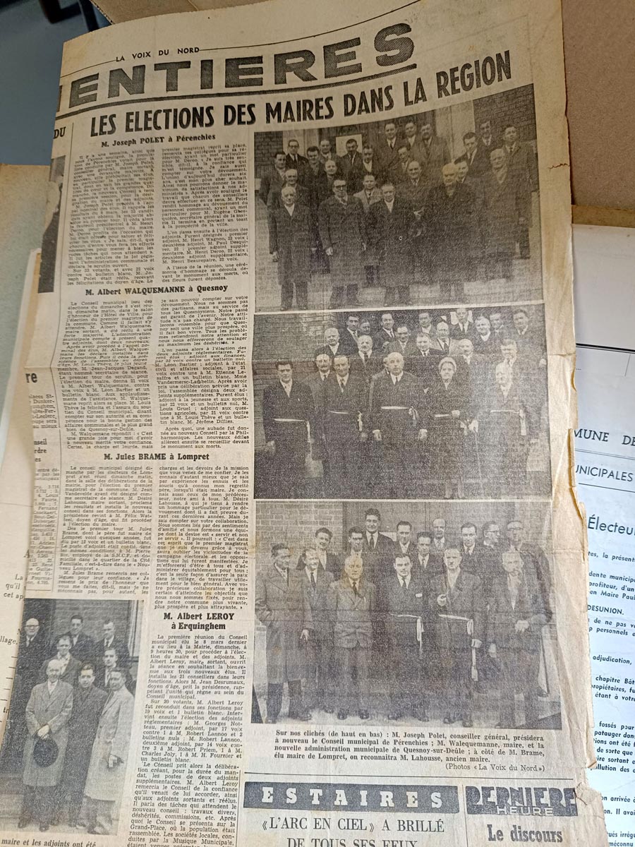 Résultats des élections municipales, article paru dans La Voix du Nord, 16 mars 1959. Archives municipales de Lompret - 1LOM_W76