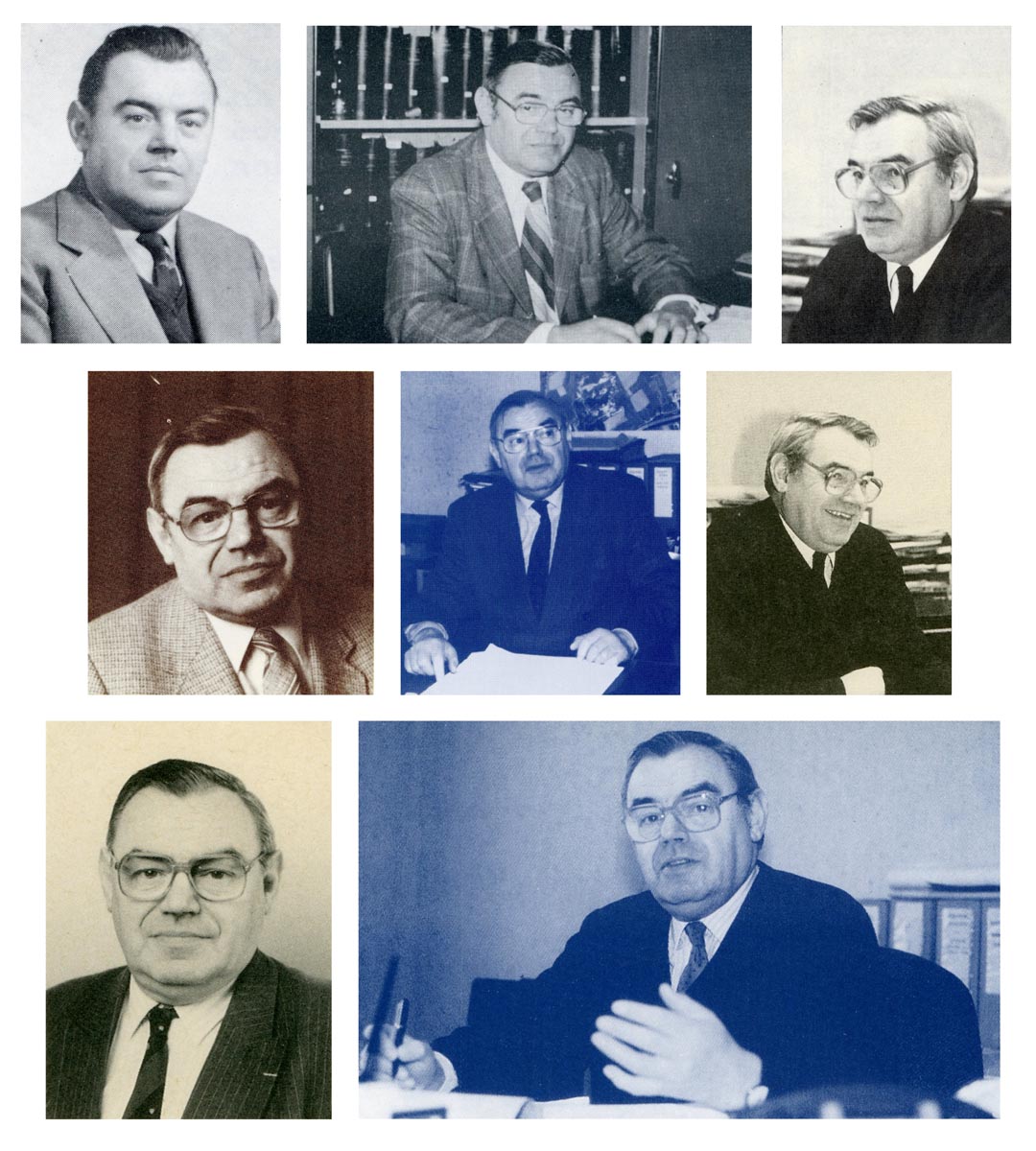 Portraits successifs de Jules Brame, maire de Lompret, illustrant les éditos des bulletins municipaux « Flash Informations », puis « Les Cahiers Lomprétois », de 1978 à 1993. Archives municipales de Lompret – 1LOM_W74 et 75