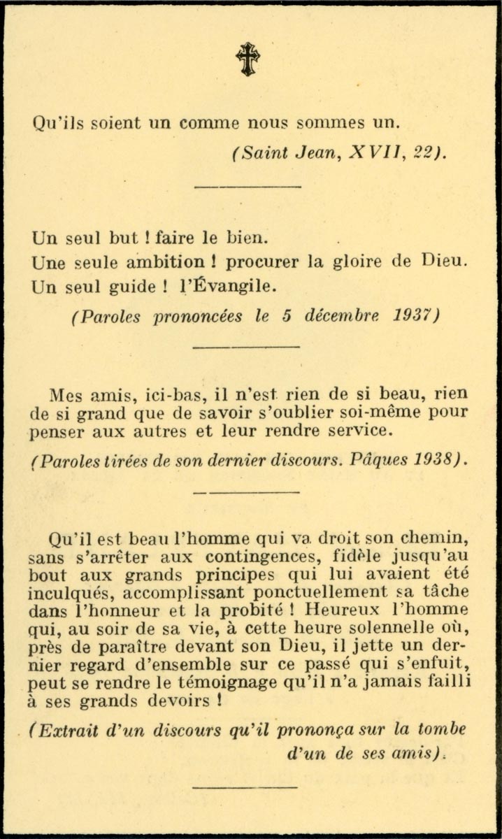 Carte de prière funéraire pour l’ancien maire Edouard Haverland, mort le 8 septembre 1938. Archives municipales de Marquette-lez-Lille - 113MAR_W10